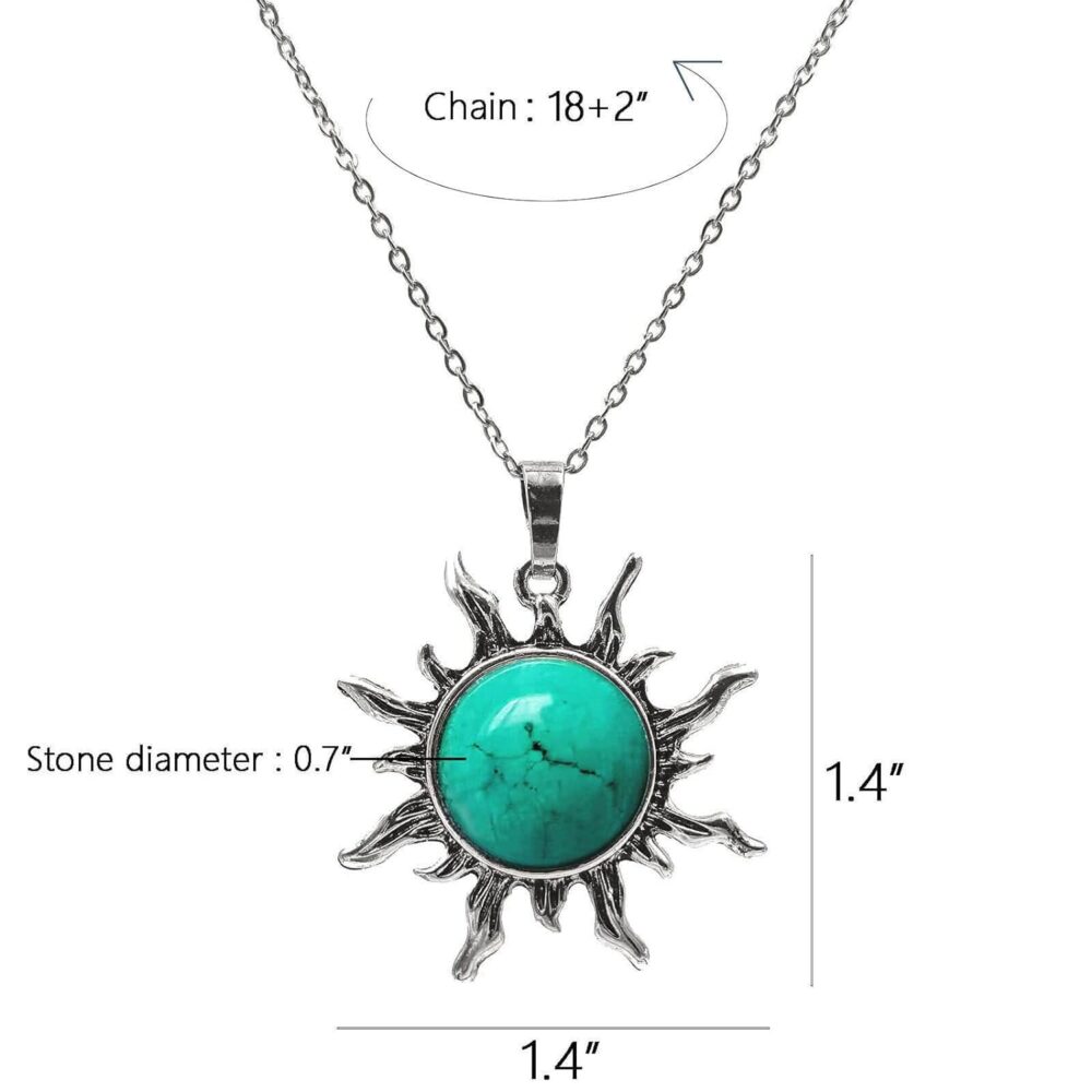 Turquoise Necklace for Women, Boho Sun Pendant Necklace with Stainless Steel Chain, Handmade Spiritual Healing Stone Western Necklace for Women (Green Turquoise) - Image 7