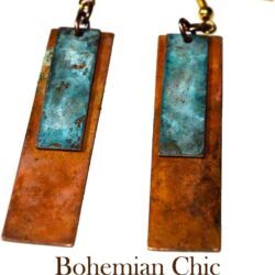 Elaine Coyne Verdigris and Earth Patina Bohemian Chic Elongated Rectangle Earrings - Image 3