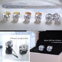 "STUNNING FLAME" Solid 14K Gold Post & Sterling Silver Round Cut Cubic-Zirconia Stud CZ Earrings | Hypoallergenic & Nickle Free Jewelry - Image 4