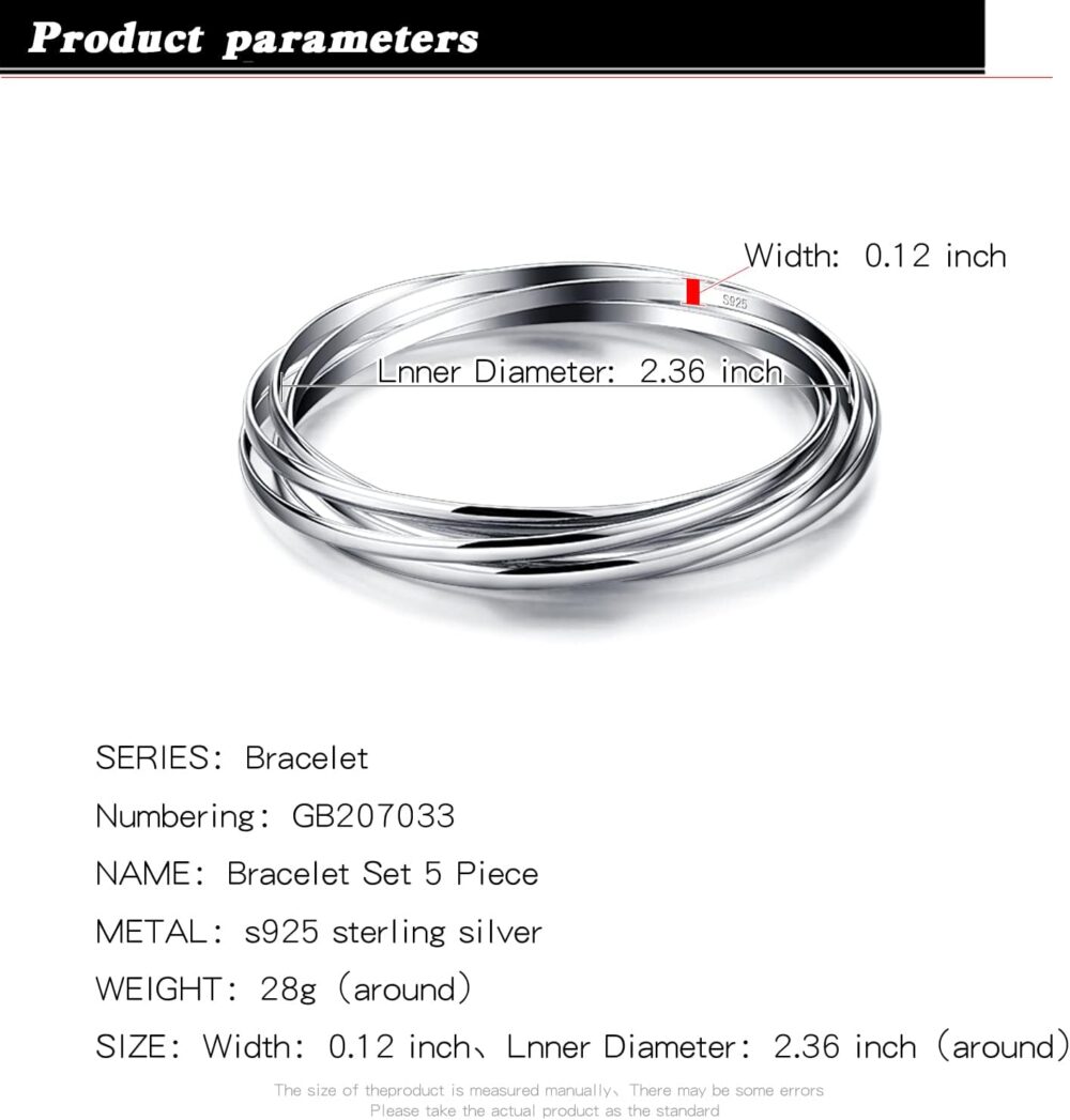 H&Beautimer 925 Sterling Silver Solid Bangle Bracelet Minimalist 5 Loop Bangle Bracelet Women Teen Jewelry Sterling Silver Bracelet 60/65-68MM Handmade in Italy - Image 2