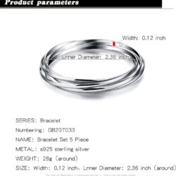 H&Beautimer 925 Sterling Silver Solid Bangle Bracelet Minimalist 5 Loop Bangle Bracelet Women Teen Jewelry Sterling Silver Bracelet 60/65-68MM Handmade in Italy - Image 2
