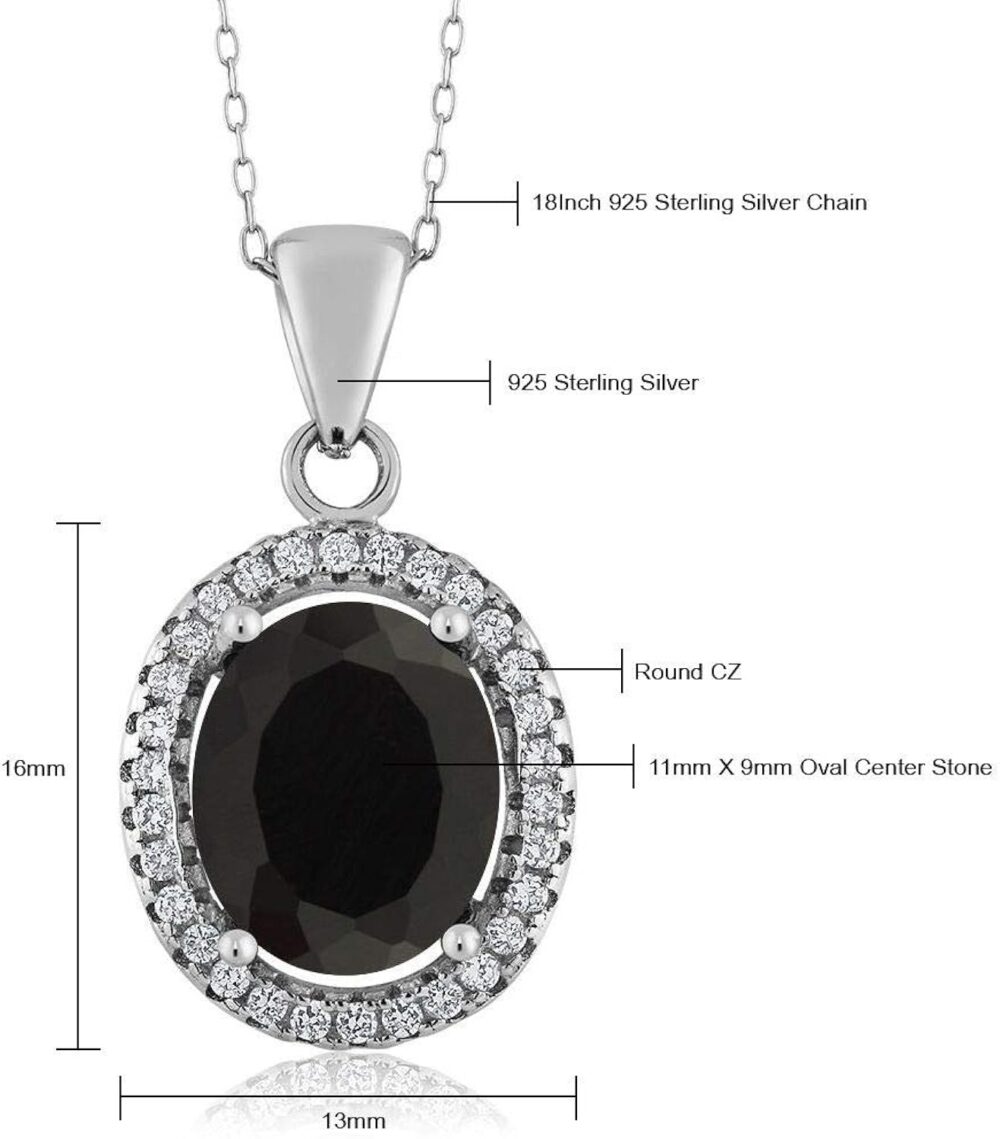 Gem Stone King 925 Sterling Silver Black Onyx Pendant Necklace For Women (3.40 Cttw, Oval 11X9MM, with 18 Inch Silver Chain) - Image 6