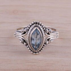 NOVICA Artisan Handmade Blue Topaz Singlestone Ring .925 Sterling Silver from India Cocktail Gemstone Birthstone 'Morning Luxury' - Image 2