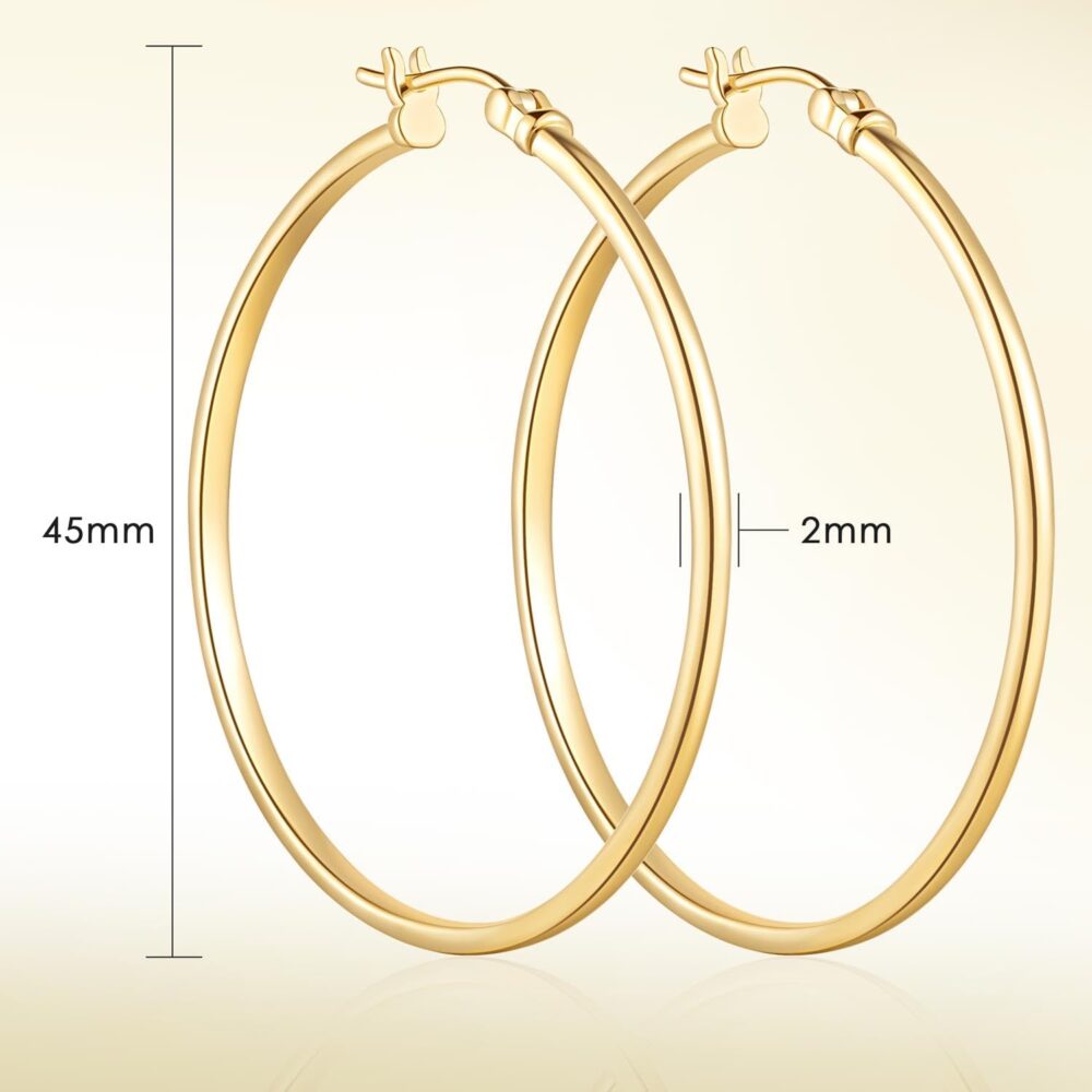 Hoop Earrings 14K Gold Earrings for Women’s Hoop Earrings Minimalist 14K Gold Hoop Earrings for Woman Elegant Large Gold Hoops 45mm*2mm - Image 4