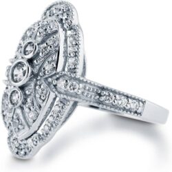 BERRICLE Sterling Silver Navette Cubic Zirconia CZ Statement Art Deco Fashion Ring for Women, Rhodium Plated Size 4-10 - Image 3