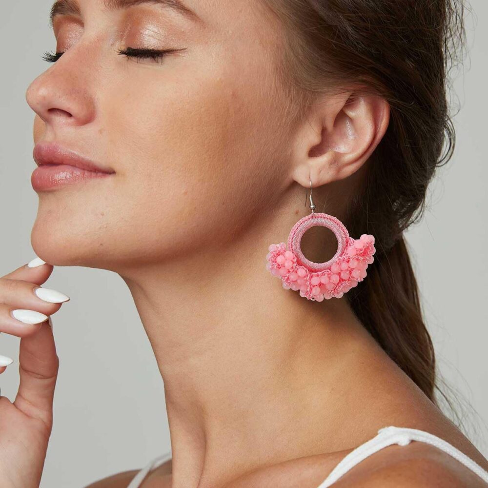 Boho Beaded Tassel Earrings - Handmade Statement Seed Bead Earrings, Bohemian Trendy Western Large Earrings, Mexican Cute Pink Drop Earrings for Women Girls - Image 5