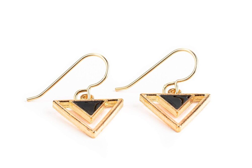 Tribal Triangle Dangle Earrings |Gold Geometric Bohemian Drop Earrings | Multiple Colors Available (Black) - Image 7