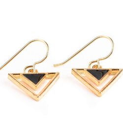 Tribal Triangle Dangle Earrings |Gold Geometric Bohemian Drop Earrings | Multiple Colors Available (Black) - Image 7
