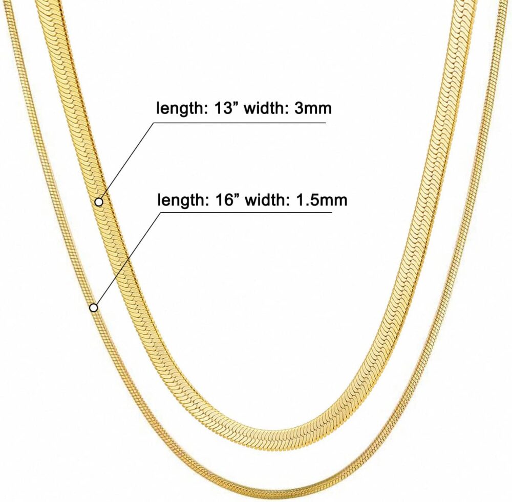 Fiusem Gold Plated Choker Necklace for Women, 14K Gold Plated Herringbone Chain Necklace for Women, Gold Plated Snake Chain Necklace for Women - Image 5