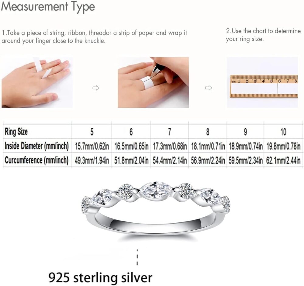 HZSIKAO Moissanite Rings, Sterling Silver Engagement Rings Moissanite Diamond Half Eternity Wedding Band for Women Size 5-10 - Image 5