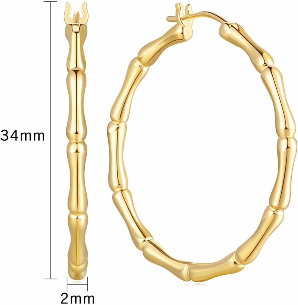 SANDRA REDD Gold Hoop Earrings 14K Gold Hoop Earrings for Women Large Women’s Hoop Earrings Thick Bamboo Joint Design Gold Bamboo Hoop Earrings for Women 34mm*2mm - Image 5