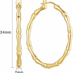 SANDRA REDD Gold Hoop Earrings 14K Gold Hoop Earrings for Women Large Women’s Hoop Earrings Thick Bamboo Joint Design Gold Bamboo Hoop Earrings for Women 34mm*2mm - Image 5