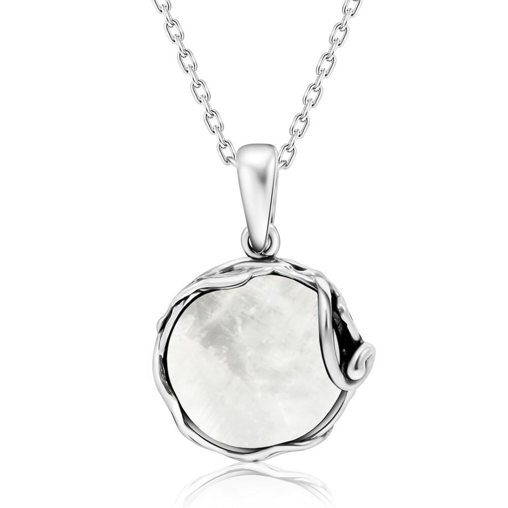 925 Sterling Silver Moonstone Necklace – 14mm White Iridescent Gemstone Pendant, June Birthstone Gift for Women