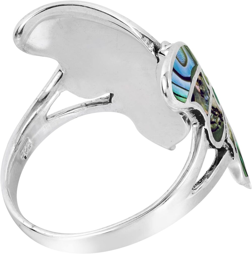 AeraVida Exotic Graceful Butterfly Abalone Shell Inlay .925 Sterling Silver Ring | Butterfly Rings for Women | Ring Size 5 To 10 Silver | Abalone Shell Ring | Sterling Silver Ring - Image 3