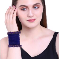 Efulgenz Indian Bangle Set Faux Pearls Beads Plain Velvet Bracelet Bangle Jewelry for Women - Image 4