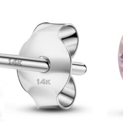 Solid 14K White Gold Round Solitaire Simulated-Birthstone Minimalist Stud Earring