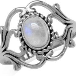 Silvershake Bezel Set Cabochon Gemstone Surrounded by Twisted Rope White Gold Plated 925 Sterling Silver Victorian Style Ring