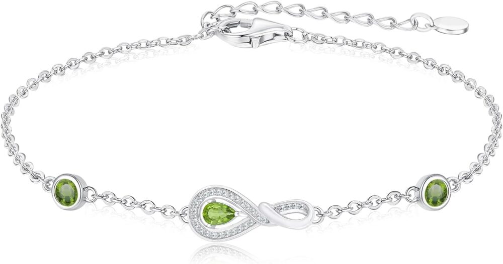 Infinity Birthstone Bracelet for Women Platinum Plated Silver Charm Bracelet Gift for Her Infinity Created Gemstone Love Bracelet with Birthstones