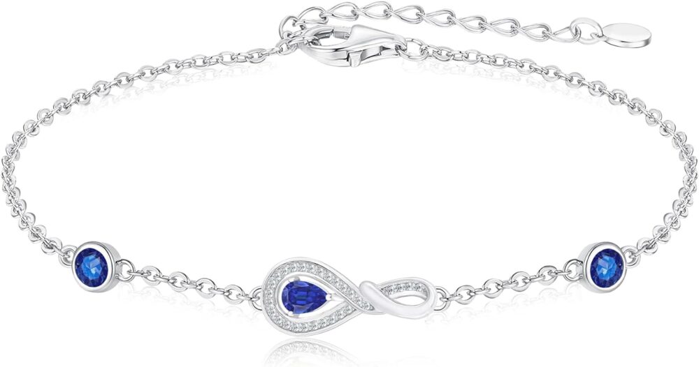 Jeolry Infinity Birthstone Bracelet for Women Platinum Plated Silver Charm Bracelet Gift for Her Infinity Created Gemstone Love Bracelet with Birthstones