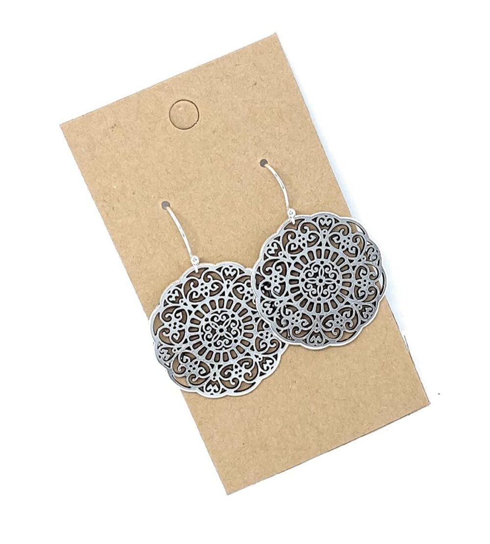 Filigree Floral Medallion on Sterling Silver Dangle Earrings Women Handmade Sundance Dreams Designs Boho - Image 3