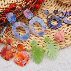 Duufin 24 Pairs Acrylic Earrings Resin Drop Dangle Earring Hoop Statement Earrings Polygonal Bohemian Fashion Jewelry Earrings for Women - Image 45