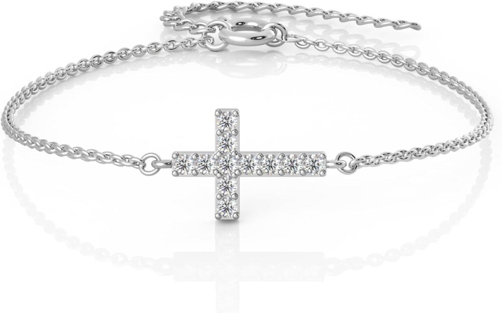 925 Sterling Silver Minimalist Cross Bracelet for Women, Cubic Zirconia AAAAA, Fine Jewelry Gifts for Women & Girls