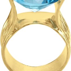 14K Gold Over Sterling Silver Statement Rings With 11.75 TCW Aquamarine Cubic Zirconia, Textured Ring, Dainty Gold Rings, Gifts For Women, Aesthetic Jewelry, Rings For Women, Gold Jewelry For Women - Image 5