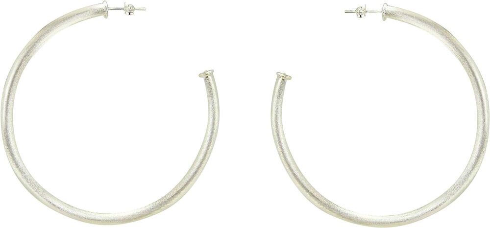 Everybody's Favorite Large 2.5 Inch Tubular Lightweight Statement Hoop Earrings in Brush Silver Plated - Image 3