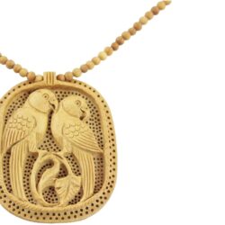 Handmade Wood Pendant Necklace, Beaded from India, Animal Themed Jali Parrot Romance - Image 2