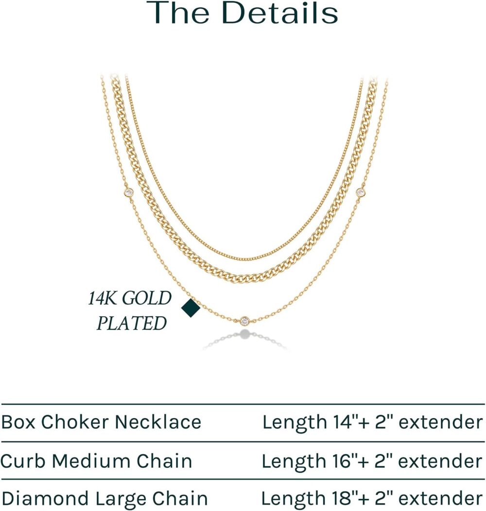 PAVOI 14K Gold Plated Dainty Layering Necklaces for Women | Snake Chain, Curb Link, Paperclip Layered Chains | Trendy Layering Necklace - Image 3