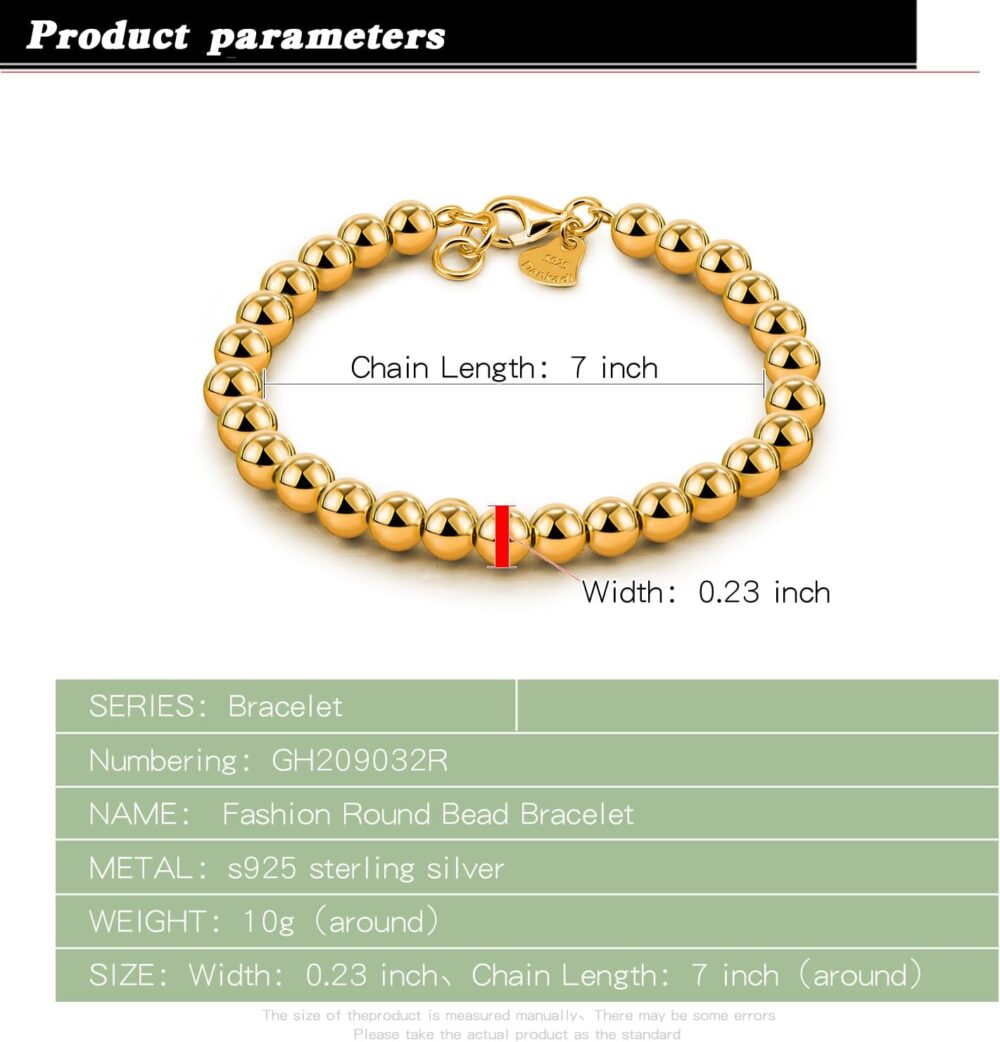 Women 925 Sterling Silver Round Bead Bracelet Minimalist 4-6MM 13-21CM Bell and Heart Pendant Prayer Beads Link Chain Bracelet Men Girl Teens Charm Jewelry Gift - Image 3