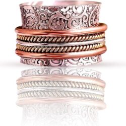 Anxiety Ring for Women - Designer 925 Sterling Silver Plated Spinning Oxidized Handmade Spinner Ring Concave Boho Band Fidget Rings