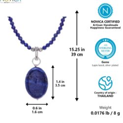 Handcrafted Lapis Lazuli Pendant Necklace | Crystal Pendant | Adjustable Sterling Silver Necklace | Artisan Blue Lady Necklace - Image 7