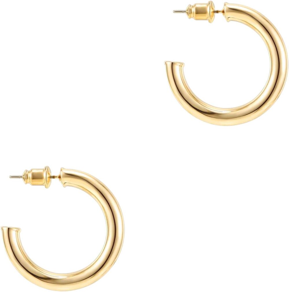 PAVOI 14K Gold Plated Hoop Earrings For Women | 3.5mm Thick Infinity Gold Hoops Women Earrings | Gold Plated Loop Earrings For Women | Lightweight Hoop Earrings Set For Girls