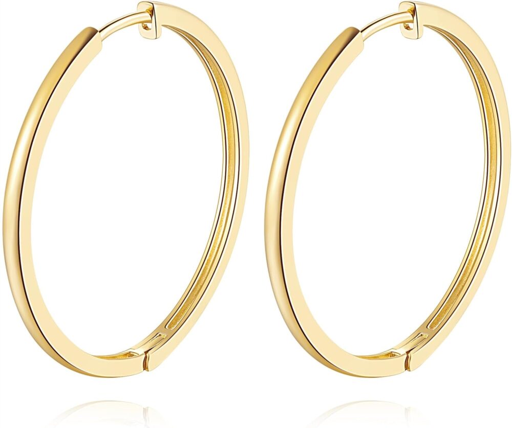 Hoop Earrings 14K Gold Hoop Earrings for Women Large Gold Huggie Hoop Earrings Minimalist 14K Gold Earrings Jewelry 34mm*2mm