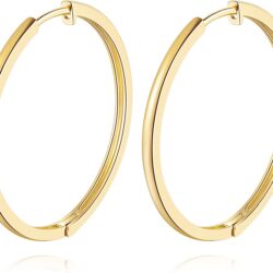 Hoop Earrings 14K Gold Hoop Earrings for Women Large Gold Huggie Hoop Earrings Minimalist 14K Gold Earrings Jewelry 34mm*2mm