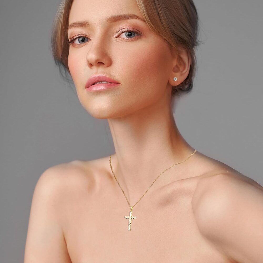 SugarTang Moissanite Cross Necklace for Women, Diamond Cross Necklaces for Men, Sterling Silver or Gold Cross Necklaces for Girls Cross Faith Pendant Necklace for Father's Day (Gold) - Image 2