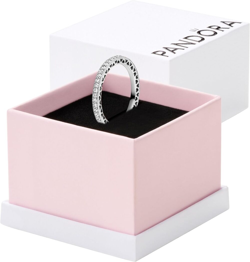 Pandora Halo Sparkle & Hearts Ring - Ring for Women - Layering or Stackable Ring - Gift for Her, With Gift Box