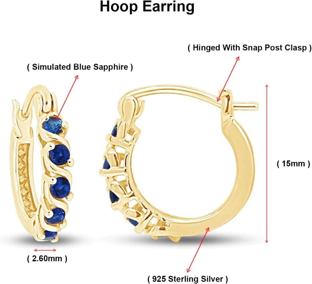 14K Gold Plated 925 Sterling Silver Simulated Blue Sapphire Dainty Tiny Hoop Earrings Minimalist | Delicate Jewelry, Mother's Day Gift For Her - Image 2