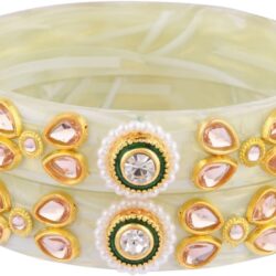 Efulgenz Indian Bangle Set Traditional Crystal Acrylic Bangle Faux Pearl Beaded Floral Tear Drop Kundan Bracelet Bangle Jewelry Set For Women (2 Pcs) - Image 7