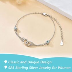 Dorunmo Anklet/Bracelet for Women 925 Sterling Silver Birthstone Jewelry Cubic Zirconia Double Heart Chain Gifts for Mom Wife Friend Bride Valentine's Day Christmas Birthday Mother's Day Gift - Image 4