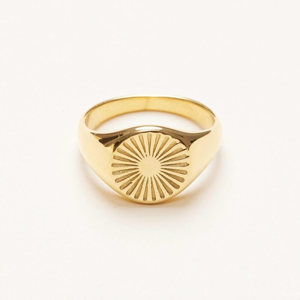 18K Gold Plated Sun Signet Ring, Gold Rings for Women, Gold Band Minimalist Style - Image 6