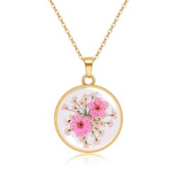 Jayden Necklaces For Women Real Flower Necklace - Daffodil And Queen Anne'S Lace Pressed Flower Necklace. Handmade Unique Resin Pressed Flower Necklace, Perfect For Parties Or Gifting (Rose Gold) 18"