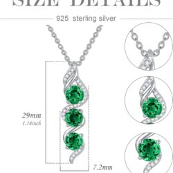 Genuine 5mm Round Cut Gemstone Pendant Necklace 925 Sterling Silver 3 Stone Birthstone Necklace Jewelry Gifts for Women - Image 2