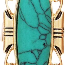 Rosemarie & Jubalee Women's Western Style Statement Oval Turquoise Howlite Stone Burnished Gold Tone Concho Adjustable Ring, 1.75"