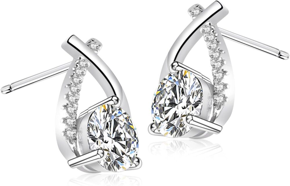 2-2.4 CT Moissanite Earrings D Color VVS1 Clarity Round Cut Lab Created Diamond Earrings Sterling Silver 18K White Gold Plated Earrings Minimalist Mermaid Tail Earrings