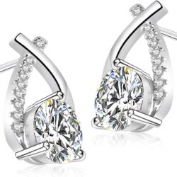 2-2.4 CT Moissanite Earrings D Color VVS1 Clarity Round Cut Lab Created Diamond Earrings Sterling Silver 18K White Gold Plated Earrings Minimalist Mermaid Tail Earrings