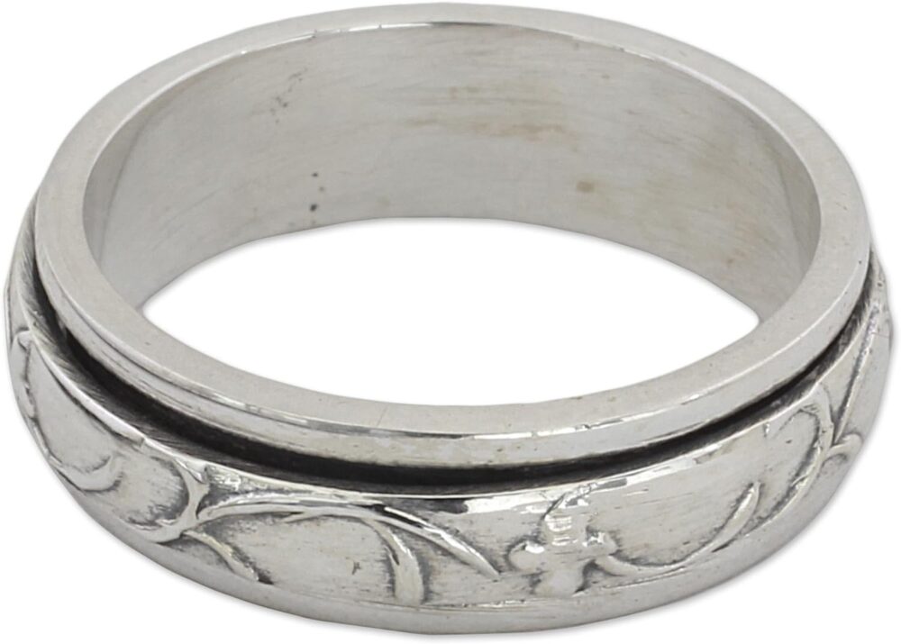 NOVICA Artisan Handmade .925 Sterling Silver Meditation Spinner Ring From India Band 'Spinning Vines'