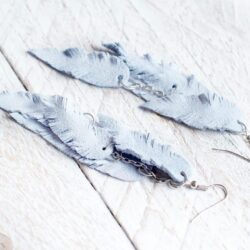 Light blue Long Suede leather Feather Earrings, layered earrings, tribal, Boho, dangle - Image 3