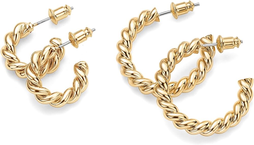 PAVOI 14K Gold Plated Twisted Rope Round Hoop Earrings in Rose Gold, White Gold and Yellow Gold - Image 4